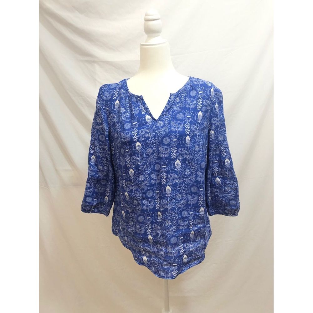 talbots blue floral top blouse s